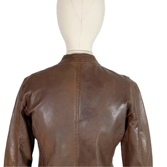 Burns 1876 Leather Embossed Zip Up Jacket Brown Size Small - Picture 7 of 11